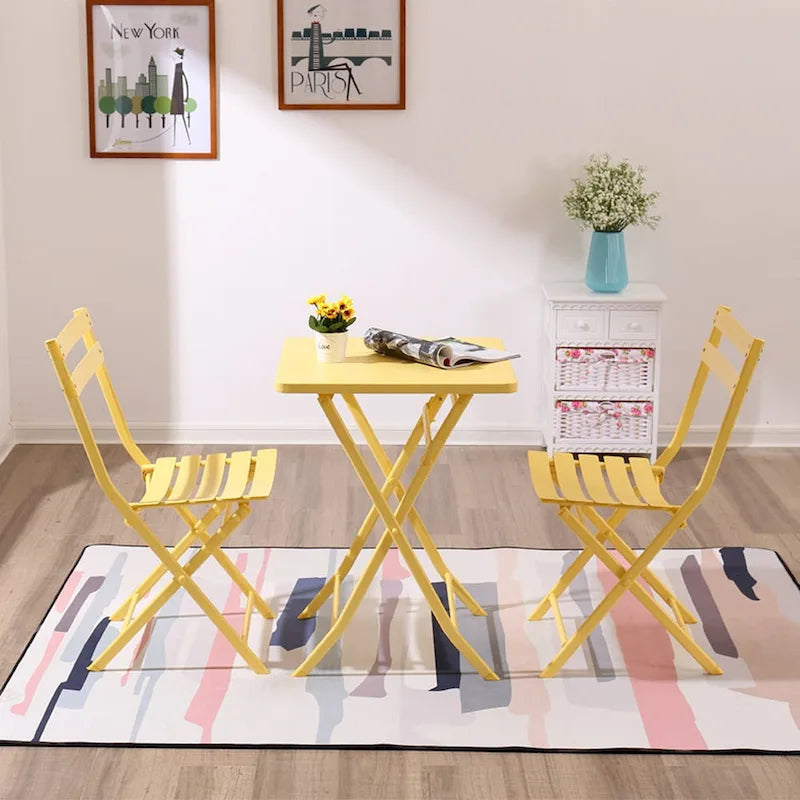 3 Piece Patio Bistro Set of Foldable Square Table and Chairs - 28.35 H x 21.65 W x 21.65 L