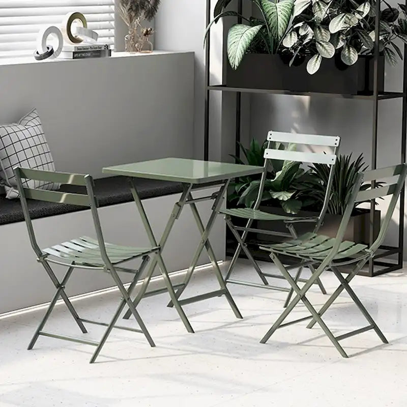 3 Piece Patio Bistro Set of Foldable Square Table and Chairs - 28.35 H x 21.65 W x 21.65 L