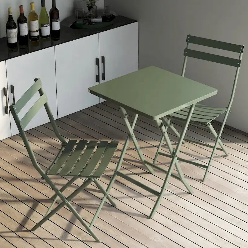 3 Piece Patio Bistro Set of Foldable Square Table and Chairs - 28.35 H x 21.65 W x 21.65 L