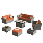 HOOOWOOO 10-piece Wicker Rattan Patio Furniture Sectional Set with Fire Pit