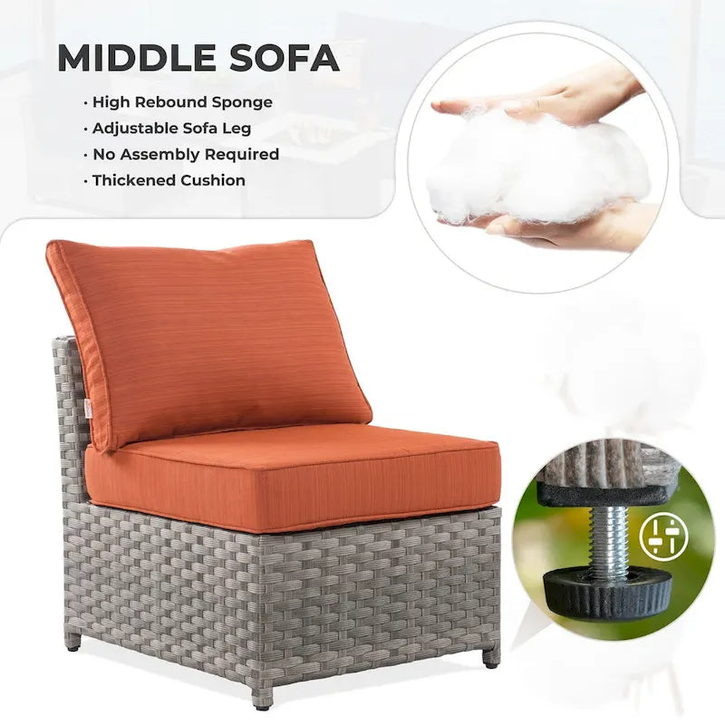 HOOOWOOO 10-piece Wicker Rattan Patio Furniture Sectional Set with Fire Pit
