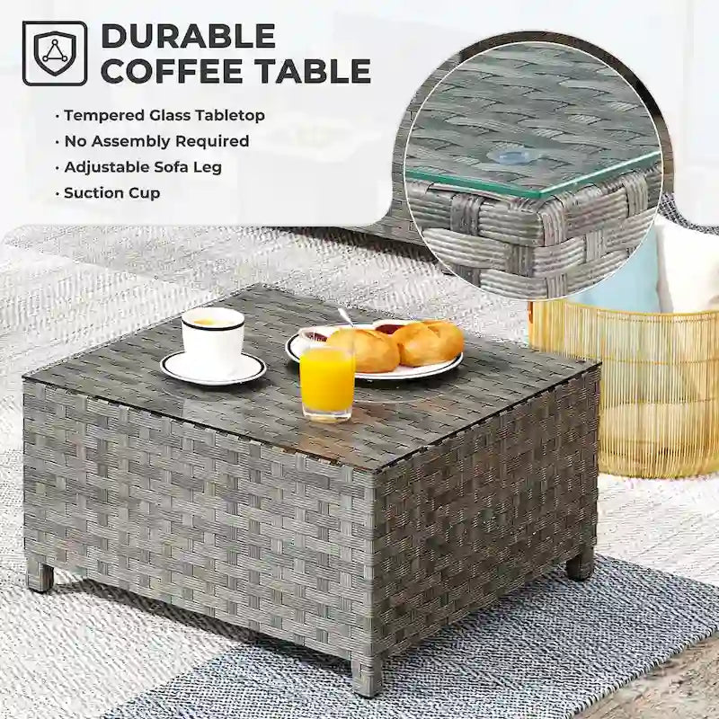 HOOOWOOO 10-piece Wicker Rattan Patio Furniture Sectional Set with Fire Pit