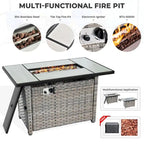 HOOOWOOO 10-piece Wicker Rattan Patio Furniture Sectional Set with Fire Pit