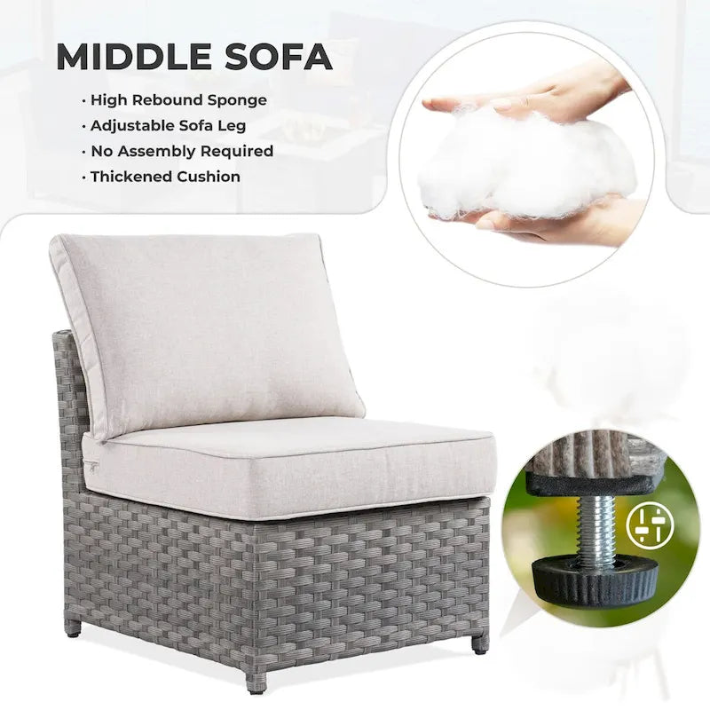 HOOOWOOO 10-piece Wicker Rattan Patio Furniture Sectional Set with Fire Pit