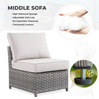 HOOOWOOO 10-piece Wicker Rattan Patio Furniture Sectional Set with Fire Pit