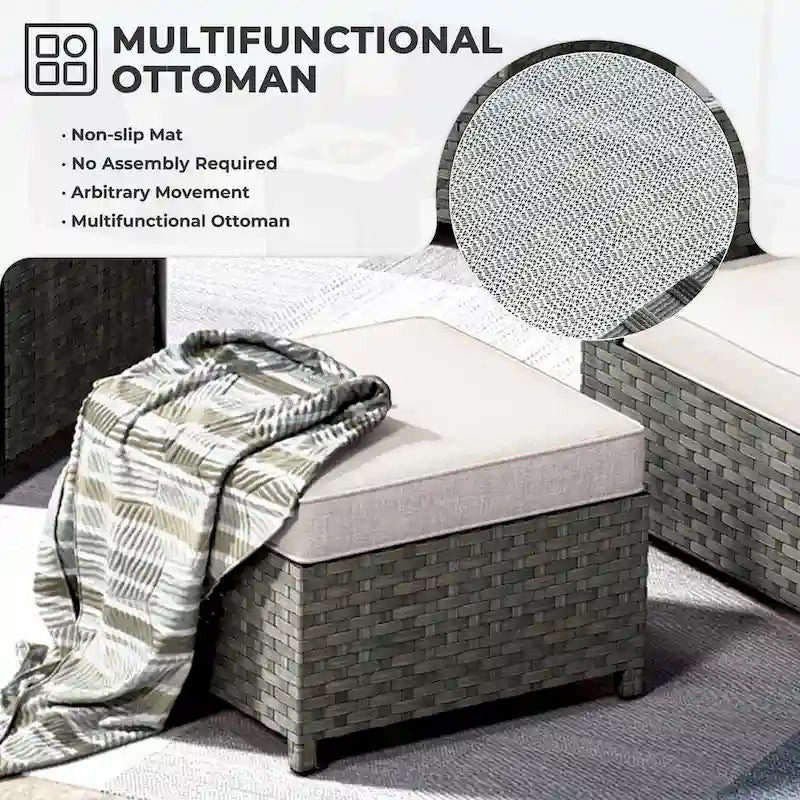 HOOOWOOO 10-piece Wicker Rattan Patio Furniture Sectional Set with Fire Pit