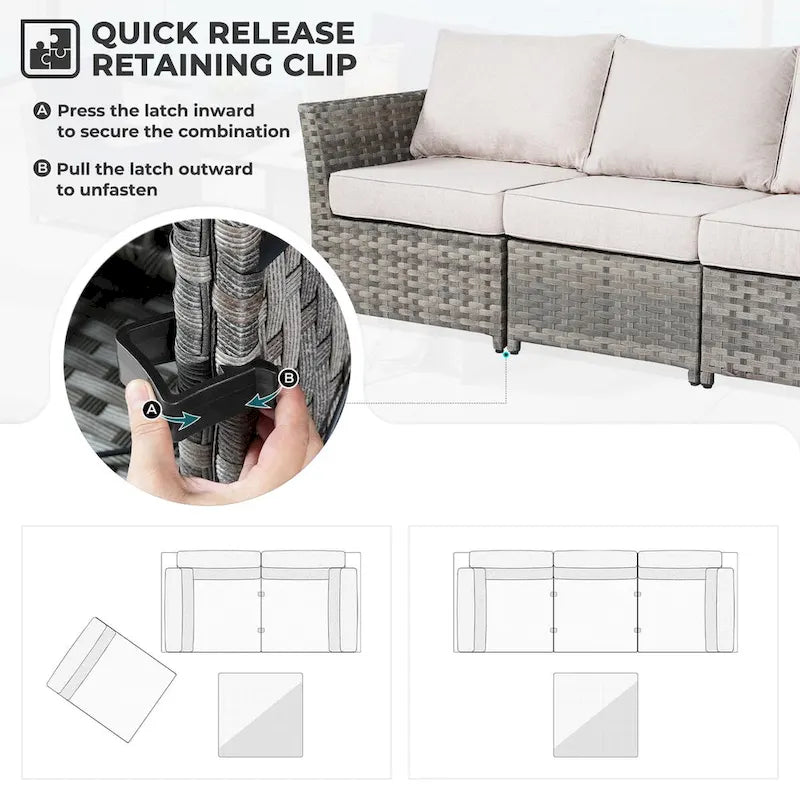 HOOOWOOO 10-piece Wicker Rattan Patio Furniture Sectional Set with Fire Pit