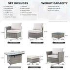 HOOOWOOO 10-piece Wicker Rattan Patio Furniture Sectional Set with Fire Pit