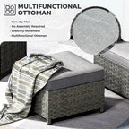 HOOOWOOO 10-piece Wicker Rattan Patio Furniture Sectional Set with Fire Pit