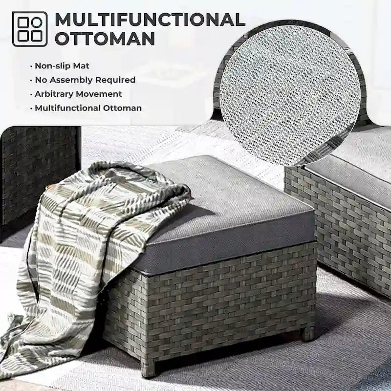 HOOOWOOO 10-piece Wicker Rattan Patio Furniture Sectional Set with Fire Pit