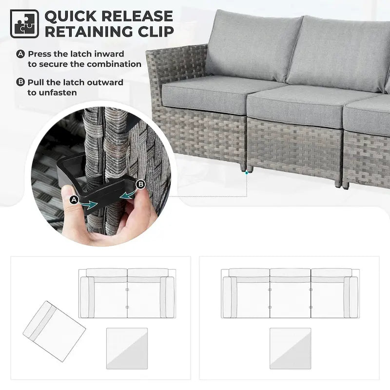 HOOOWOOO 10-piece Wicker Rattan Patio Furniture Sectional Set with Fire Pit