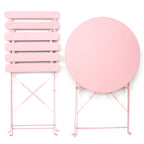3 pieces Patio Bistro Balcony Metail Chair Table Set-Pink