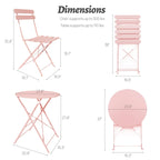 3 pieces Patio Bistro Balcony Metail Chair Table Set-Pink