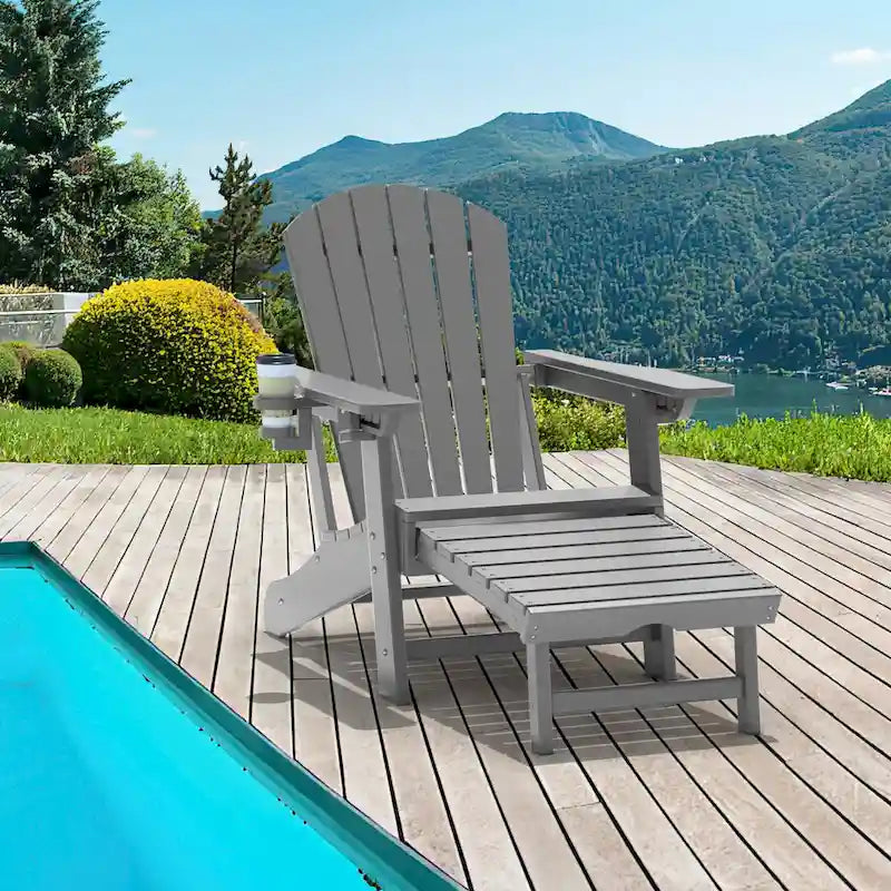 Outdoor Adirondack Chair Weather Resistant with Cup Holder/Ottoman