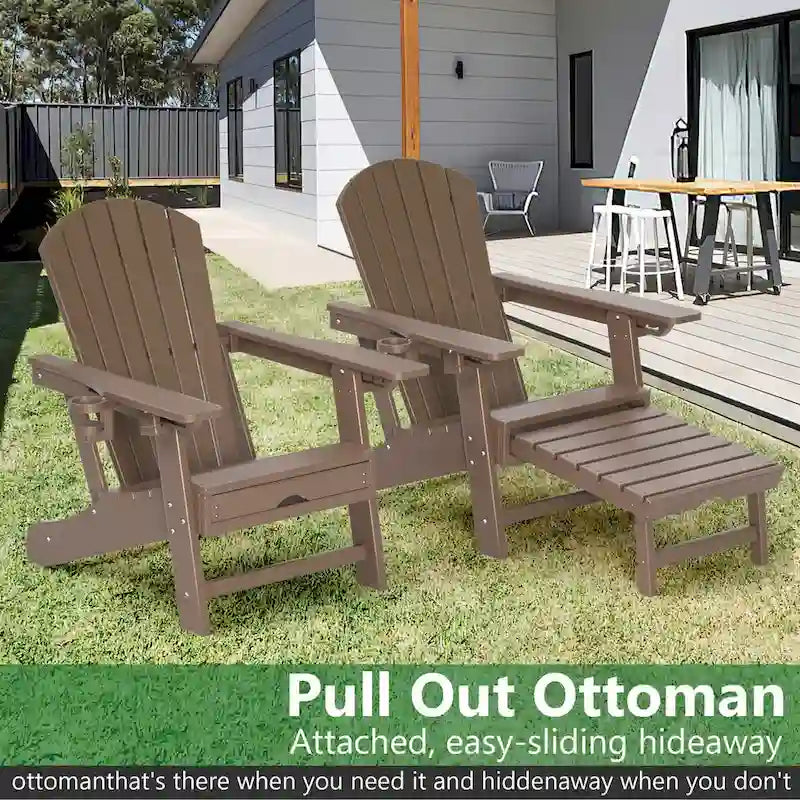 Outdoor Adirondack Chair Weather Resistant with Cup Holder/Ottoman