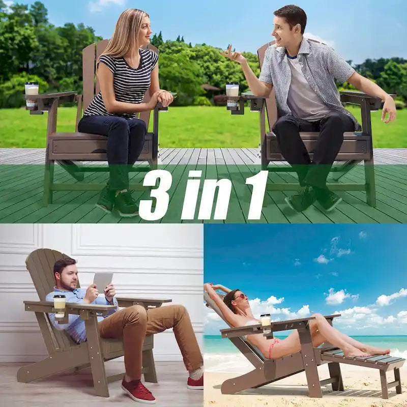 Outdoor Adirondack Chair Weather Resistant with Cup Holder/Ottoman