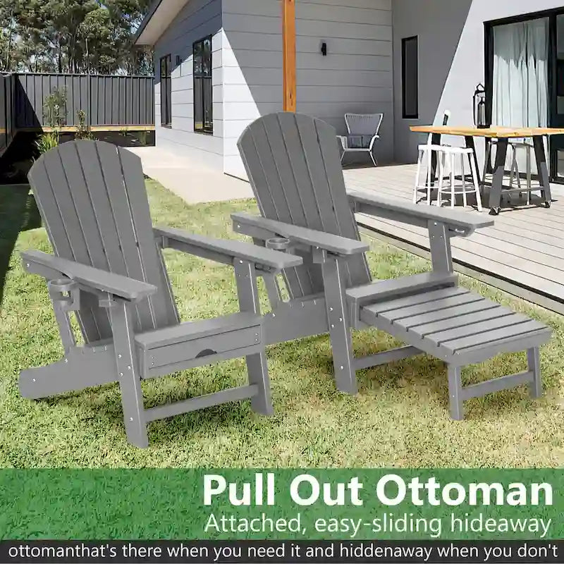 Outdoor Adirondack Chair Weather Resistant with Cup Holder/Ottoman
