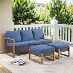3 Pieces Patio Furniture Set Sectional Conversation Set - Brown