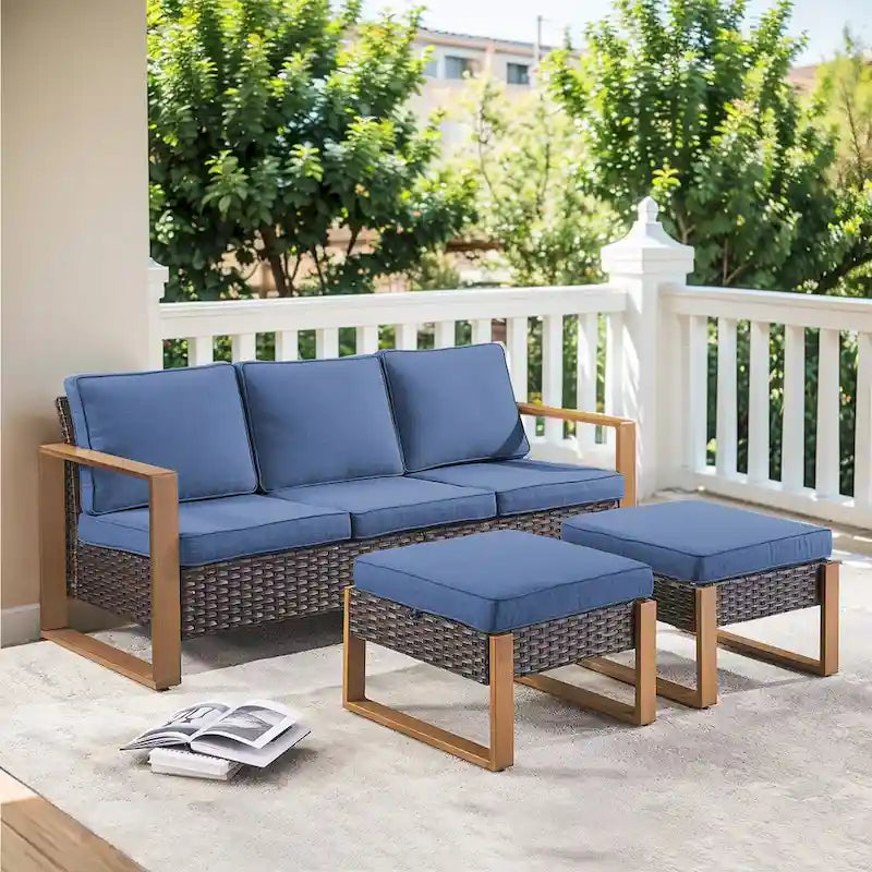 3 Pieces Patio Furniture Set Sectional Conversation Set - Brown