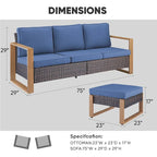 3 Pieces Patio Furniture Set Sectional Conversation Set - Brown