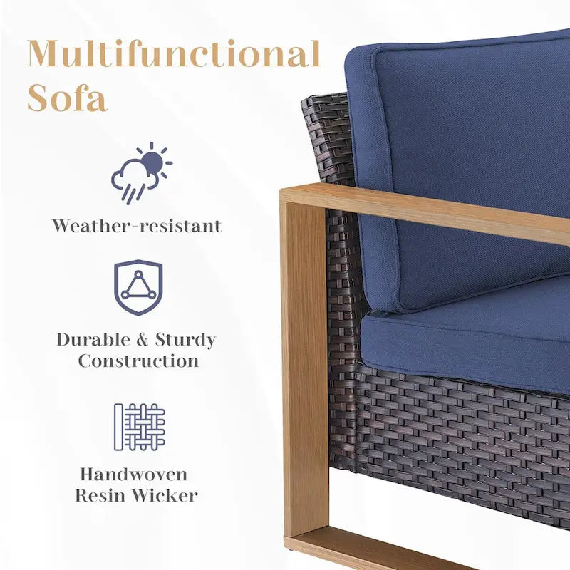 3 Pieces Patio Furniture Set Sectional Conversation Set - Brown