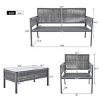 4-Piece Rope Outdoor Patio Furniture Set, Patio Conversation Set - 1Loveseat&1Table&2Chairs