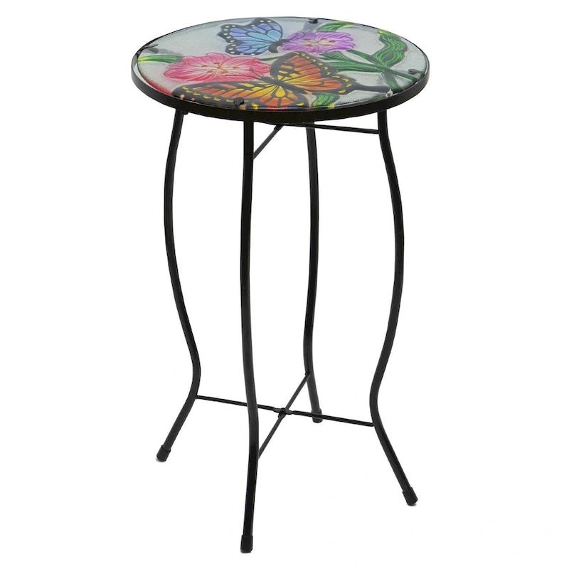19 Floral and Butterfly Glass Patio Side Table