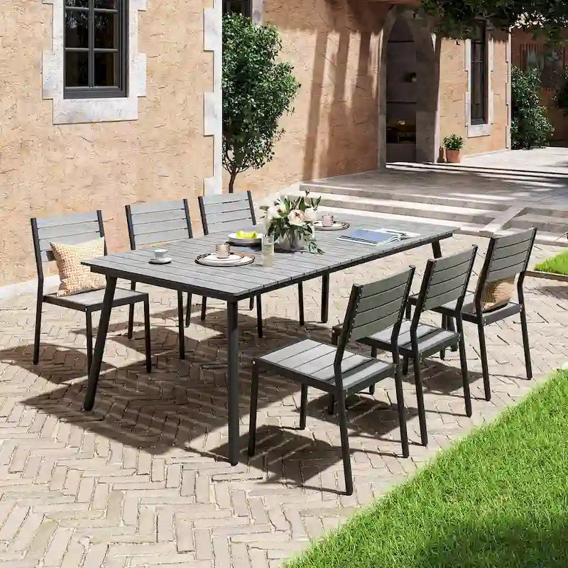VredHom 7-Pieces Outdoor Aluminum Patio Dining Set with Stackable Chairs