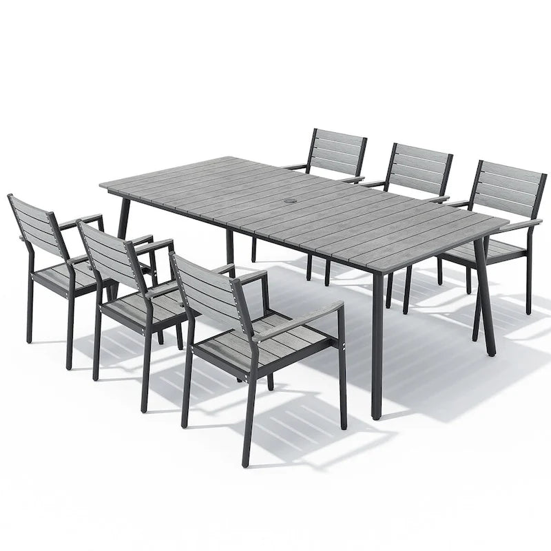 VredHom 7-Pieces Outdoor Aluminum Patio Dining Set with Stackable Chairs