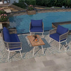 4-Piece Rope Patio Furniture Set,Outdoor Furniture w/Acacia Wood Table