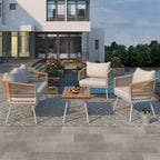 4-Piece Rope Patio Furniture Set,Outdoor Furniture w/Acacia Wood Table