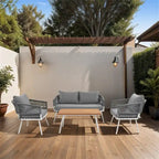 4-Piece Rope Patio Furniture Set,Outdoor Furniture w/Acacia Wood Table
