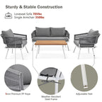 4-Piece Rope Patio Furniture Set,Outdoor Furniture w/Acacia Wood Table