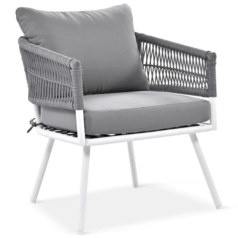 4-Piece Rope Patio Furniture Set,Outdoor Furniture w/Acacia Wood Table