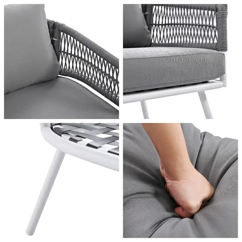 4-Piece Rope Patio Furniture Set,Outdoor Furniture w/Acacia Wood Table