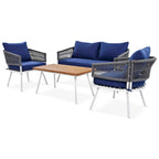 4-Piece Rope Patio Furniture Set,Outdoor Furniture w/Acacia Wood Table