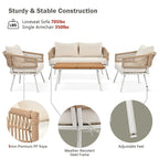 4-Piece Rope Patio Furniture Set,Outdoor Furniture w/Acacia Wood Table