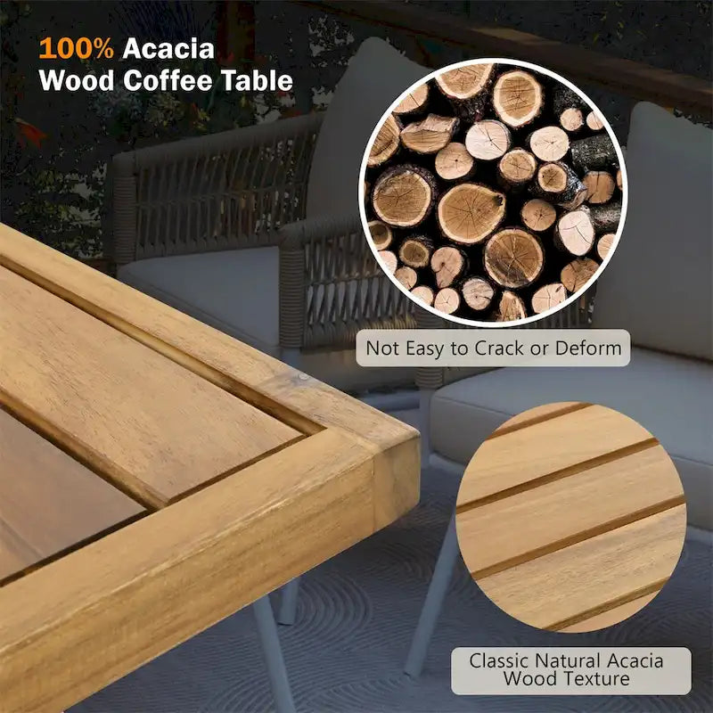 4-Piece Rope Patio Furniture Set,Outdoor Furniture w/Acacia Wood Table