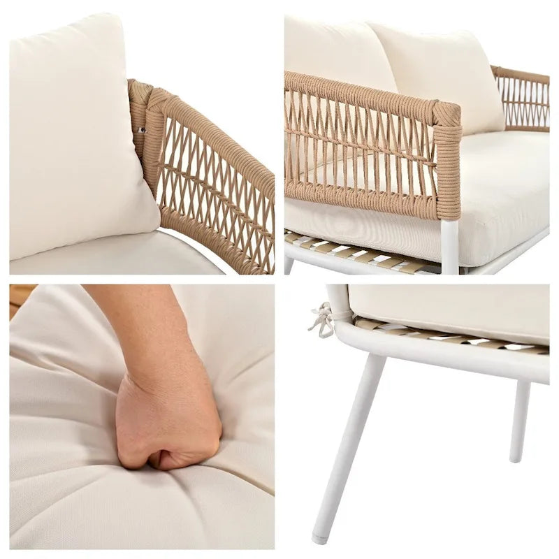 4-Piece Rope Patio Furniture Set,Outdoor Furniture w/Acacia Wood Table