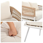 4-Piece Rope Patio Furniture Set,Outdoor Furniture w/Acacia Wood Table