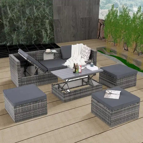 5-Piece PE Wicker Patio Furniture Set: Adjustable Sofa & Coffee Table