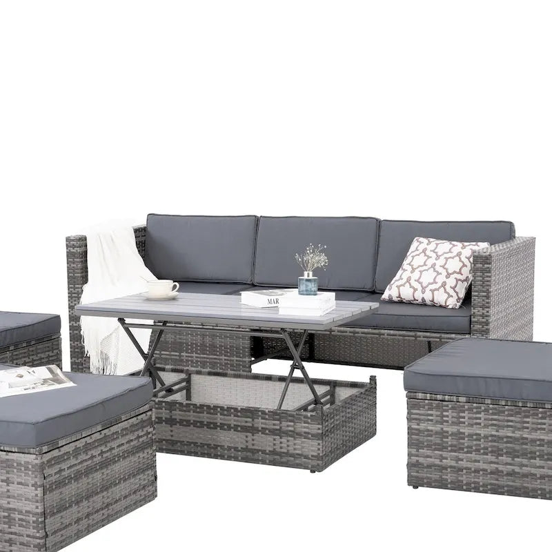 5-Piece PE Wicker Patio Furniture Set: Adjustable Sofa & Coffee Table