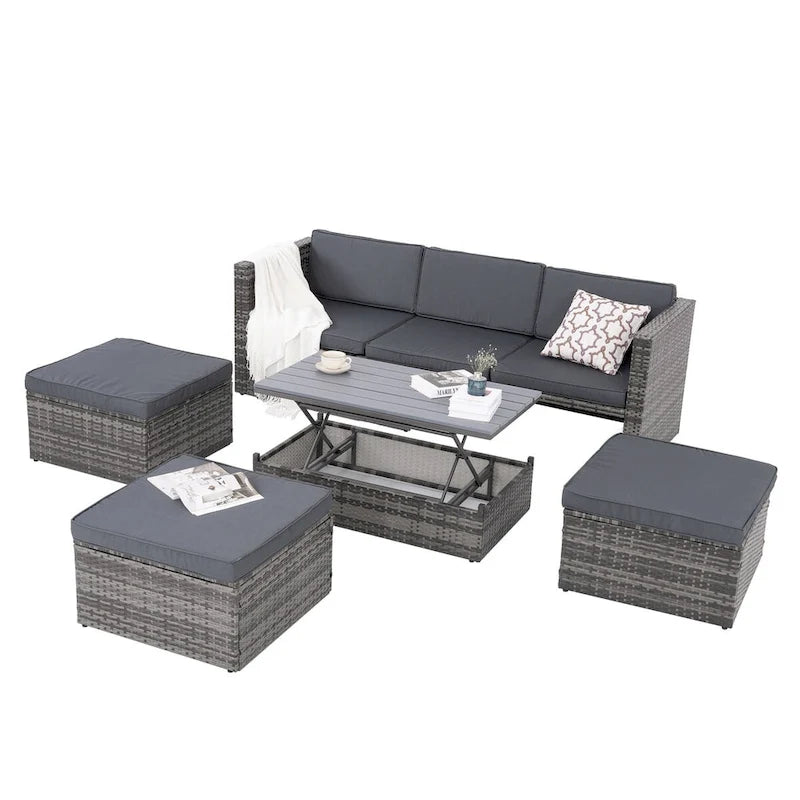 5-Piece PE Wicker Patio Furniture Set: Adjustable Sofa & Coffee Table