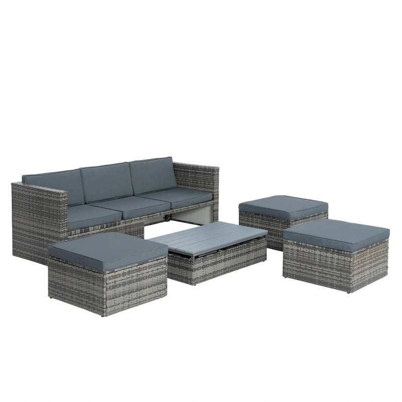 5-Piece PE Wicker Patio Furniture Set: Adjustable Sofa & Coffee Table
