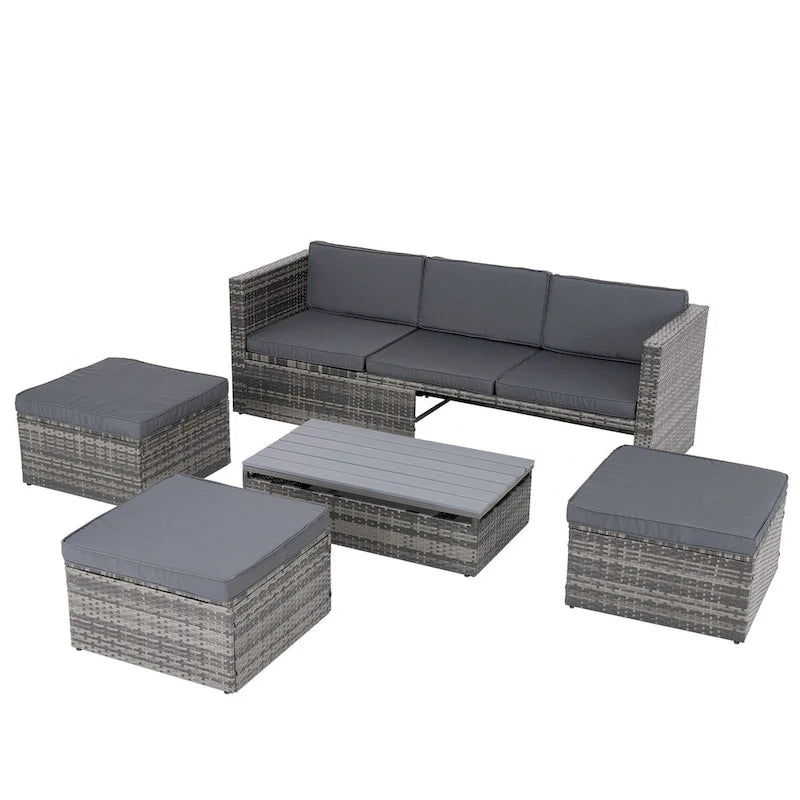 5-Piece PE Wicker Patio Furniture Set: Adjustable Sofa & Coffee Table