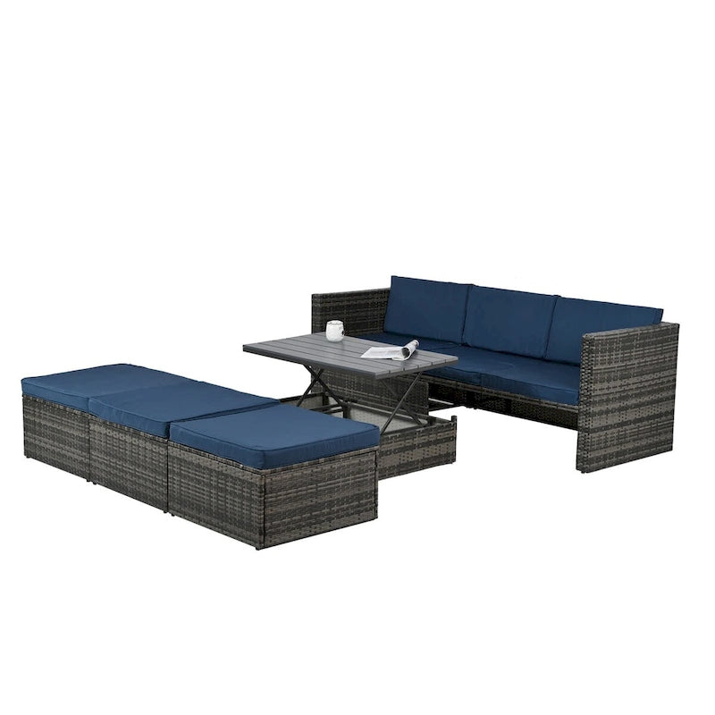 5-Piece PE Wicker Patio Furniture Set: Adjustable Sofa & Coffee Table