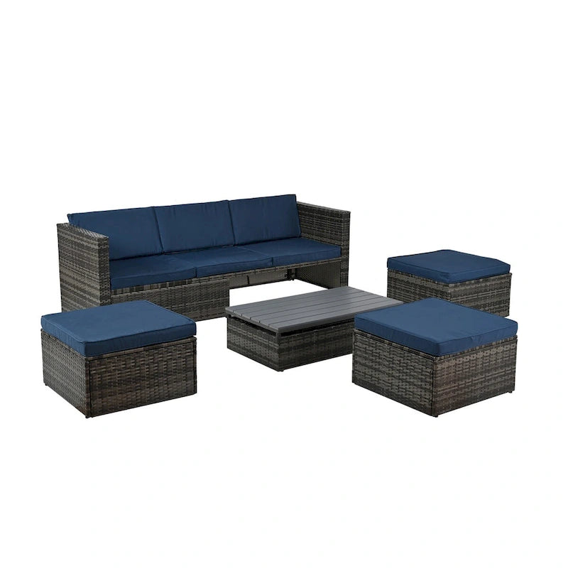 5-Piece PE Wicker Patio Furniture Set: Adjustable Sofa & Coffee Table