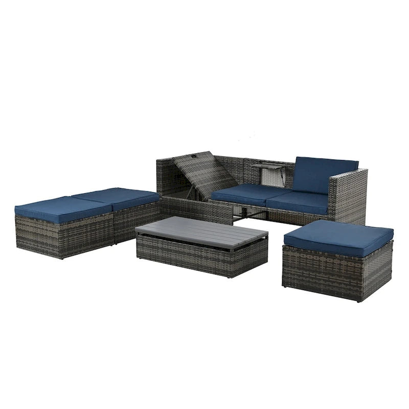 5-Piece PE Wicker Patio Furniture Set: Adjustable Sofa & Coffee Table