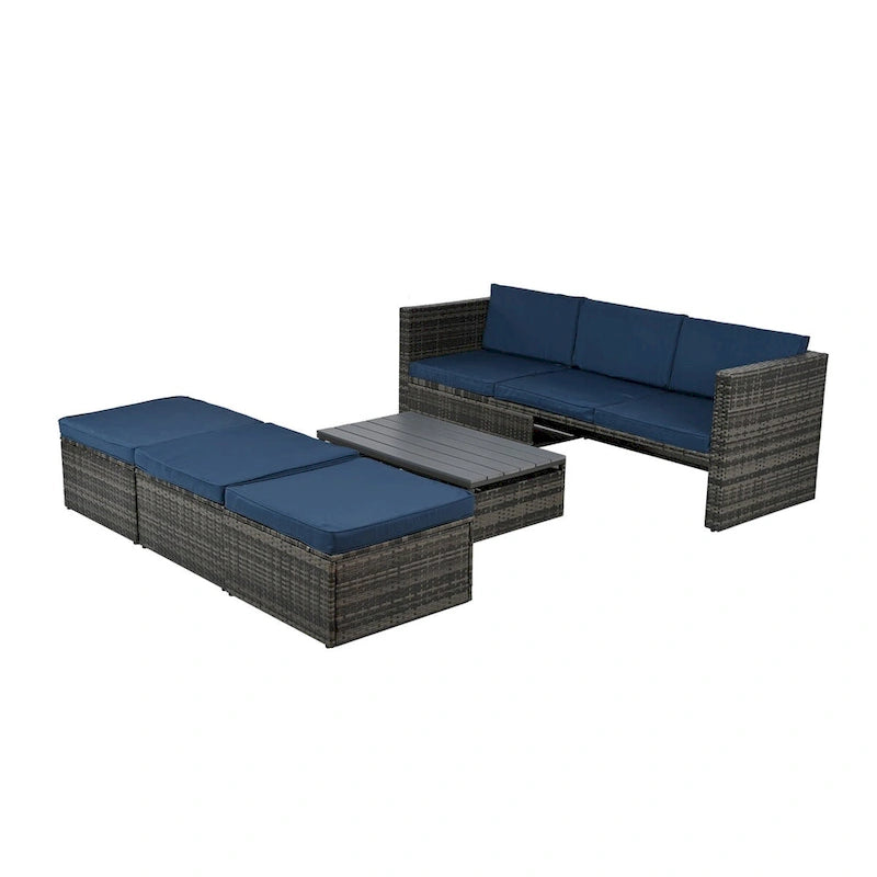 5-Piece PE Wicker Patio Furniture Set: Adjustable Sofa & Coffee Table