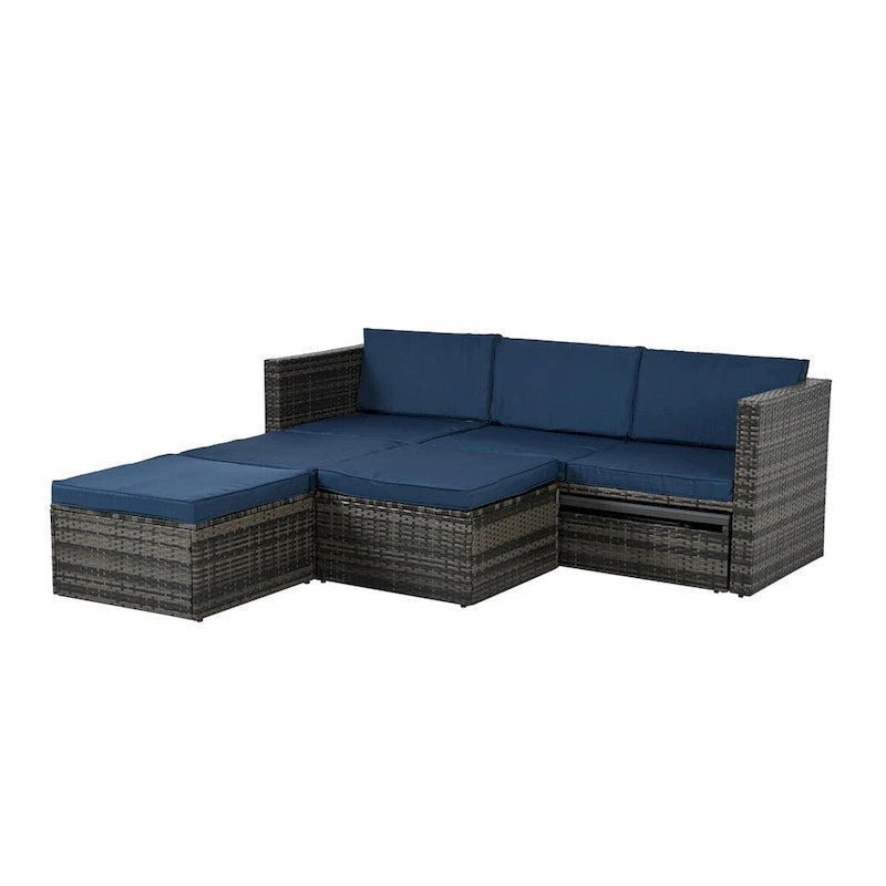 5-Piece PE Wicker Patio Furniture Set: Adjustable Sofa & Coffee Table